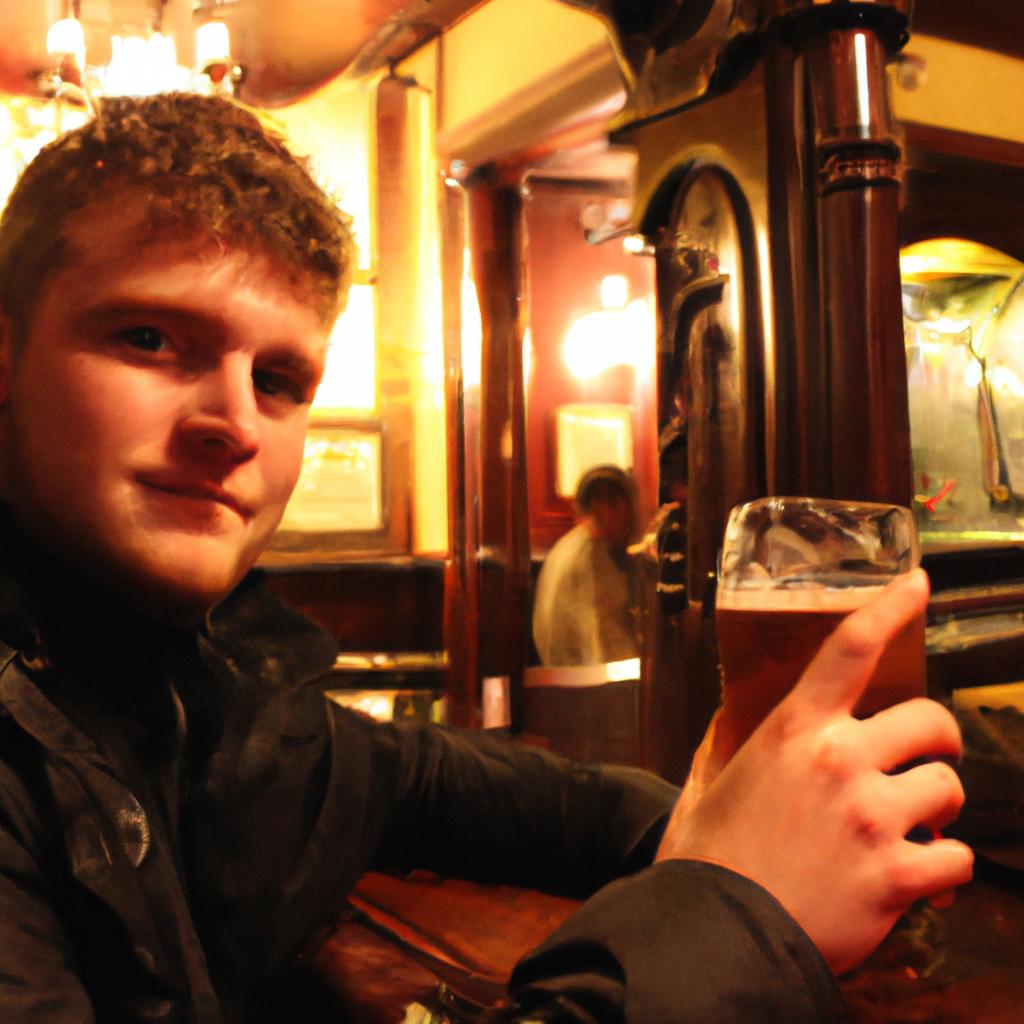 Person enjoying Irish pub atmosphere